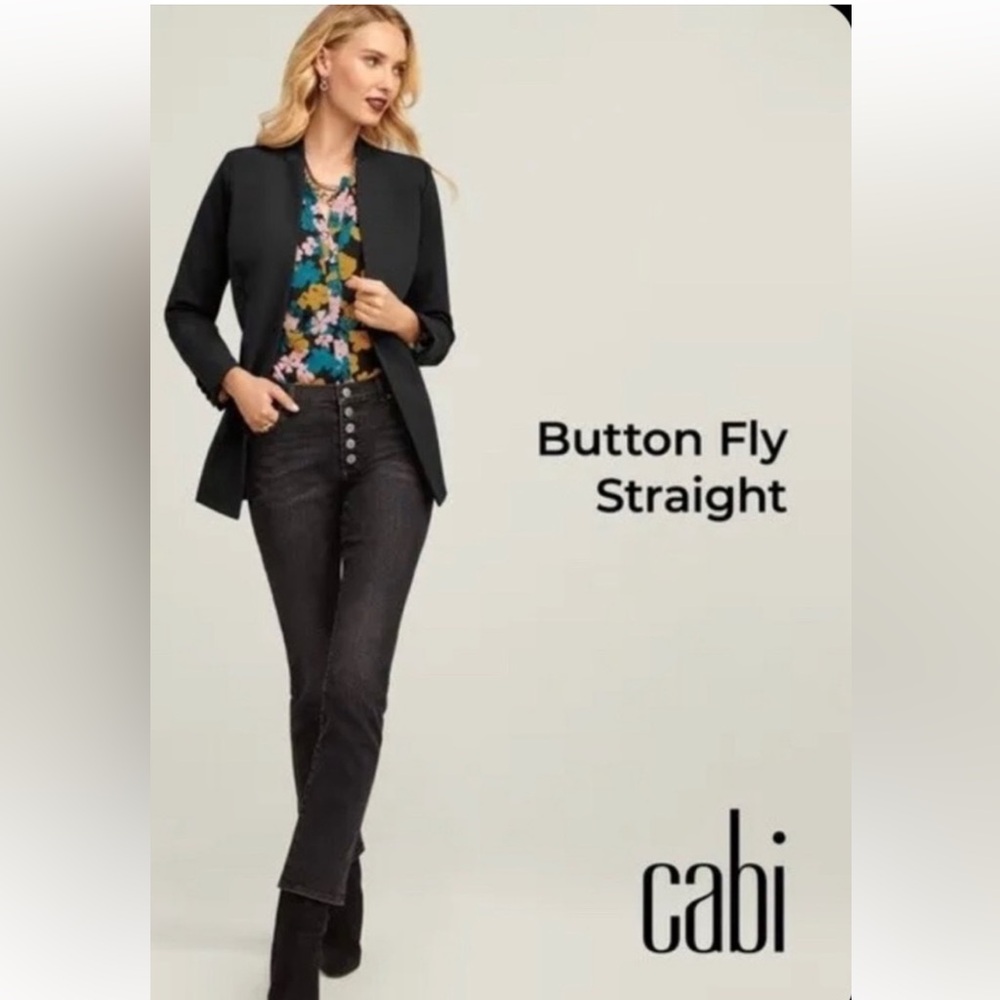 CAbi Black Button Fly Straight Leg Jeans